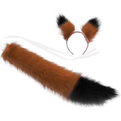 JUNBOON Faux Fur Wolf Fox Tail and Ears Handband Set Halloween Cosplay Costume Accessories