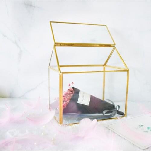 Terrarium Centerpiece Tabletop Planter Handmade Copper House Shape Flower Pot for Plants Succulents Jewerly Storage