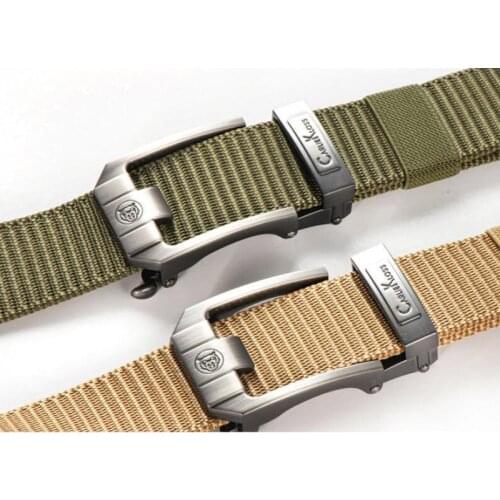 Kemeiqi 2021 new toothless automatic buckle cloth belt thickened nylon canvas belt leisure outdoor belt lengthened army green