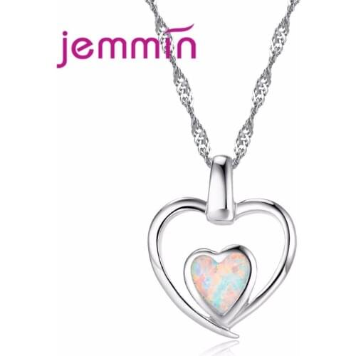 Romantic Heart Necklace for Women Wedding Bridal Fashion Hollow Double Heart Opal Pendant 925 Sterling Silver Chain Necklace