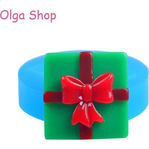 JYL212 27mm Chrismans Present Mold - Gift Box with Bow Silicone Mold Fondant, Chocolate, Cookie Biscuit Mold, Clay Mold