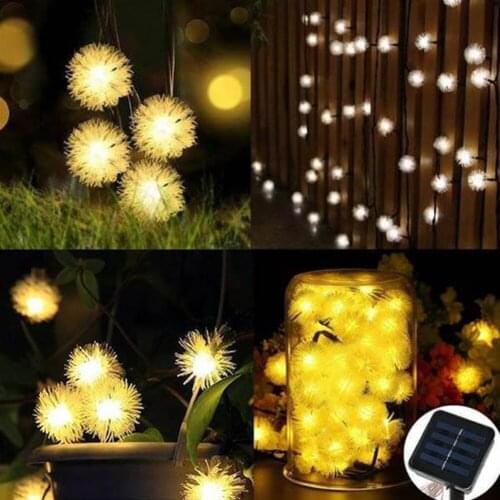 Christmas Lights Dandelion Solar String Lights Hairy Ball Street Garland Festoon for Home Waterproof Holiday Decoration Lamp