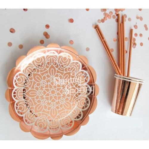 Rose Gold Birthday Party Tableware Plate Straw Wedding Party Ballon Tassel decoration Baby Shower Bachelor Party supplies PAT13