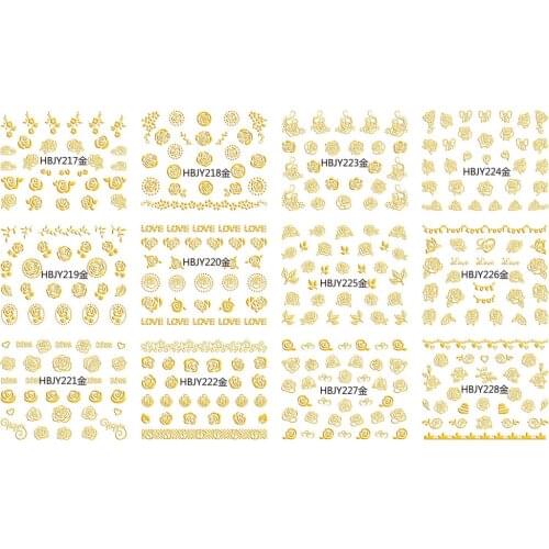12 SHEETS NAIL ART 3D SELF ADHESIVE GOLD SILVER BLACK WHITE STICKER DECAL SLIDER FLOWER JASMINE ROSE LILAC HBJY217-228
