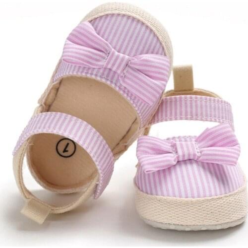 1 Pair Baby Kids Girls Summer Sandals Shoes Non-Slip Canvas Bowknot Striped Princess Toddlers Newborn Infantil Sandals