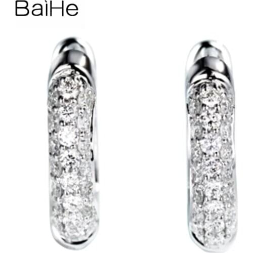 BAIHE Genuine Solid 14K White Gold 0.30ct H/SI Natural Diamonds Earrings Wedding Fine Jewelry Beautiful Women серьги 2020 тренд