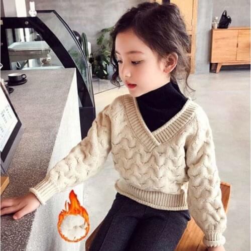 Girls Sweater Kids Coat Outwear 2021 Beige Plus Velvet Thicken Warm Winter Autumn Tops Fleece Christmas Childrens Clothing