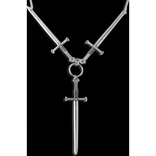 Gothic Punk Jewelry Three of Swords Pendant Necklace Retro Hip Hop Long Necklace for Women Men Choker Jewelry