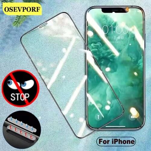 Green Light Real Film Anti-peeping Tempered Glass Front Film For iPhone 12 11 Pro Max 6S 7 8 Plus X XR XS Max With Dust Net Glas