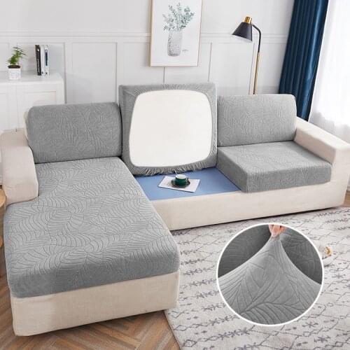 Jacquard Sofa Seat Cushion Cover Solid Color Chair Cover Pets Kids Furniture Protector Stretch Slipcover Removable 1/2/3/4 Seat