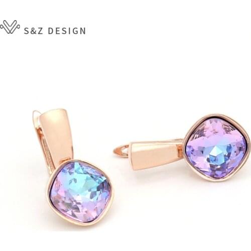 S&Z DESIGN 2020 New Fashion Square Crystal Dangle Earrings For Women Elegant Luxury Party Wedding Jewelry 585 Rose Gold Eardrop