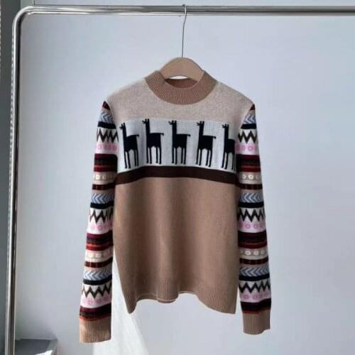 High Quality Runway Design Sweater Women 2021 Autumn Knitted Jacquard Pullover Femme Cashmere Sweater