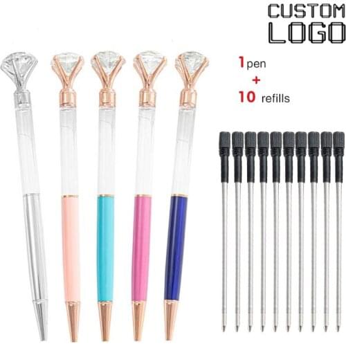 DIY Empty Tube Diamond Metal Ballpoint Pen Can Customized LOGO Text Fill Gold Foil Rhinestone Ball Pens Office Supplies Gifts