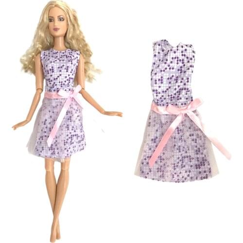 1 Pcs Fashionable Sleeveless Dress Bright Purple Polka Dot Shirt Pink Bow Dress For Barbie Doll Girl Accessories Toys 292B