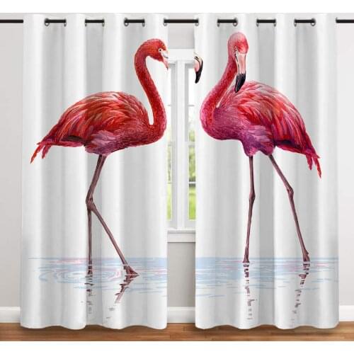 2 Pcs/set Flamingo In The Water Thickened Cloth Curtain Nordic Window Blackout Curtains for Bedroom and Living Room
