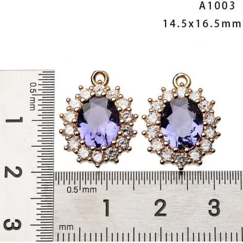 4PCS /Lot 16MM Brass with Colorful crystal 18k Gold Plated Oval Charm Pendant Connect for Diy Earrings Necklace Jewelry Making
