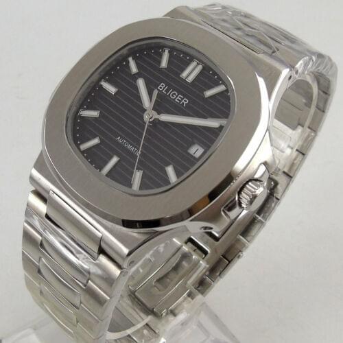 40mm bliger black dial sapphire glass date automatic movement mens watch