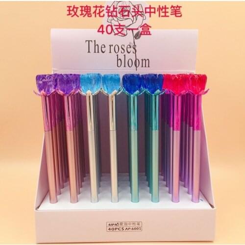 40pcs/lot Crystal rose flower diamond gel pen Korea creative water ink pen sign pen girls lady party gift writing pen