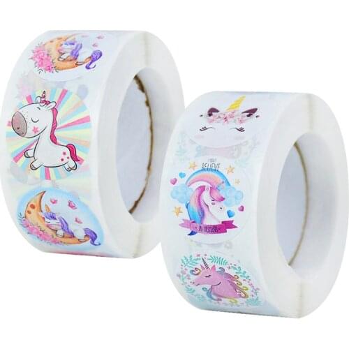 500pcs/roll 1 inch Unicorn Sticker kids Reward Sticker Gift Decoration Label Teacher Encouragement Student Stationery Stickers