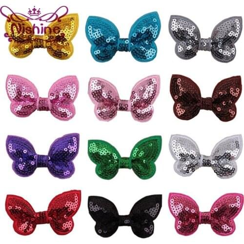 Nishine 30pcs/lot 2.2" Embroideried Sequin Bows For Kids Headband Hair Clip DIY Shine Hair Bow Hair Accessories(Color:12 Colors)