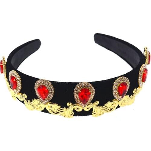 Crystal Vintage hair band fashion retro flower Bridal Accessories red rhinestones crystals headband for women headpiece