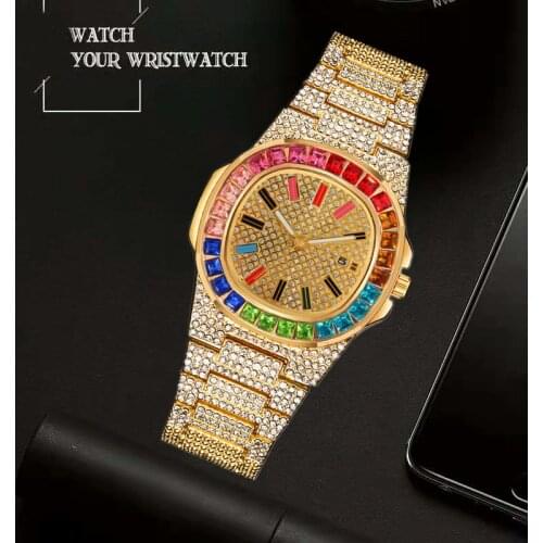 New Luxury Iced Out Watch Top Brand for Men Women Gold Watch Men Clock Calendar Wrist Watches Relogio Masculino Groomsmen Gifts