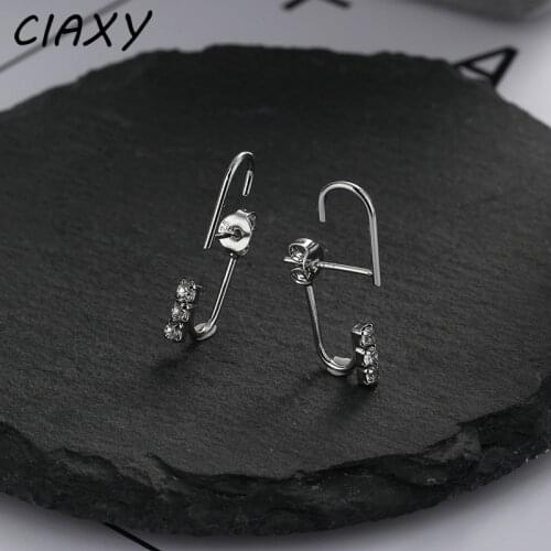 CIAXY 925 Sterling Silver irregular Two wear design earrings for women J-shaped curved hook micro-inlaid zircon earring