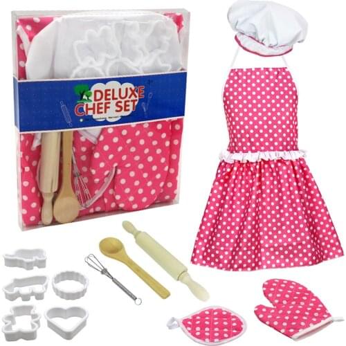 Children Baking Tool Apron Set 12pc Kids Cooking And Baking Set Kitchen Costume Pretend Role Play Kit Apron Hat