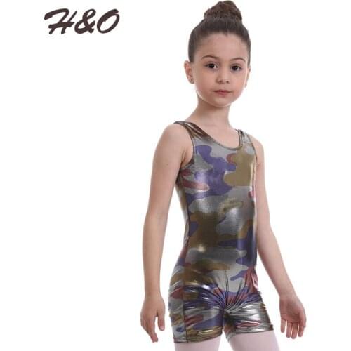 H&O Child Teens Sleeveless Dancewear Leotard Camouflage Glaze for Kids Ballet Tutu Girls Gymnastics Leotard Sports Bodysuit