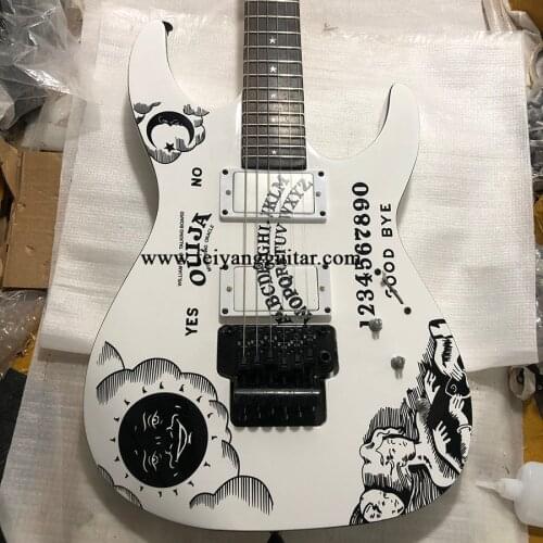 High quality white electric guitar, maple neck white paint, black printing, customizable electric guitar