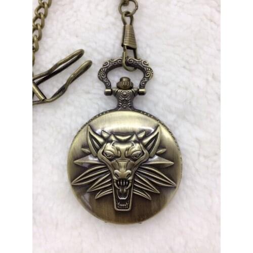 FANTASY UNIVERSE FREE SHIPPING 20pc a lot Wolf pocket watch FOB ChAIN HJY52