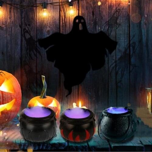 Halloween Witch Pot Smoke Machine Mist Maker Fogger Water Fountain Fog Machine Color Changing Party Halloween Decoration