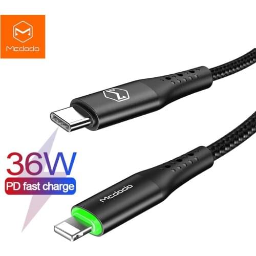 Mcdodo 36W USB Type C PD Auto Disconnect Cable For iPhone lightning 11 Pro Max X XR XS Max 8 7 Fast Charge USB C LED Data Cable