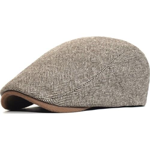 Winter Thick Newsboy Cap Men Vintage Herringbone Women Casual Stripe Berets Gatsby Flat Hat Peaked Cap Adjustable