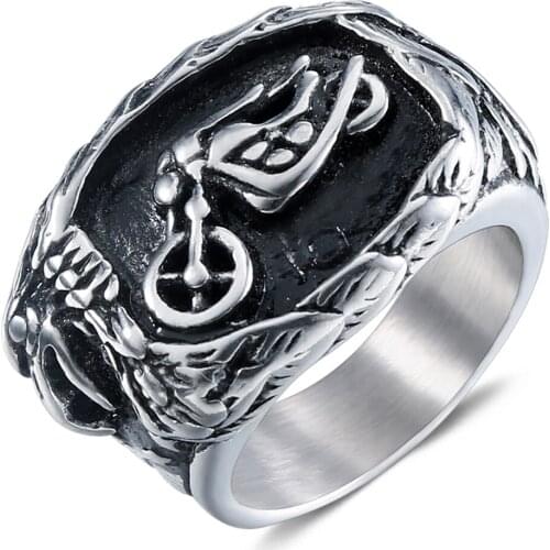 Stainless Steel Men Punk Biker Boy Vintage Silver Plated Fashion Ring Hip Hop Personality Retro Males Finger Jewelry Size 7-13