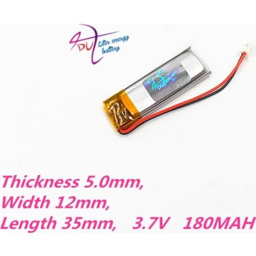 JST 1.25mm 2 pin 3.7V 180mAh battery 501235 Lithium Polymer LiPo Rechargeable For Mp3 bluetooth GPS PSP mobile electronic part