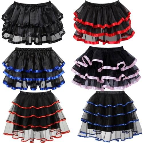 Ruffles Layered Petticoat Skirts Adult White Ribbon Trim Black Organza Sexy Punk Tutu Skirt Showgirl Dance Women Pettiskirts