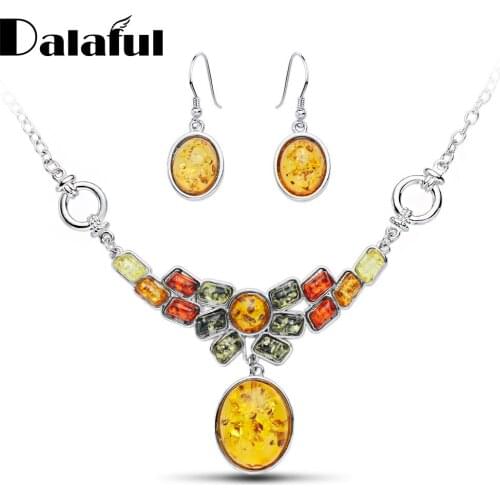 Fashion Beautiful Colorful Baltic Synthetic Dangle Earring Honey Pendant Necklaces Flower Wedding Elegant Jewelry Sets L41501D