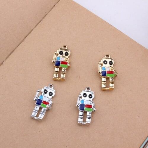 Trendy Alloy DIY Jewelry Charms Vintage Silver Gold Tone Plated Metal Bracelet Necklace Kawaii Robot Floating Necklace Pendant