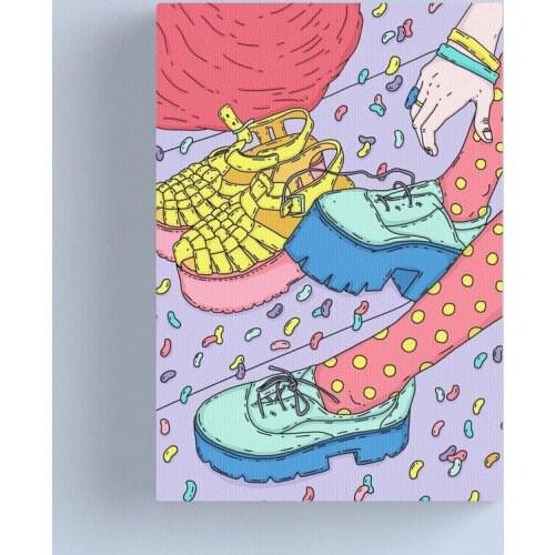 Cartoon Blue Shoe Line Colorful Pictures Home Decor Prints Wall Art Modular Poster Painting Cuadros On Canvas Living Room Frame