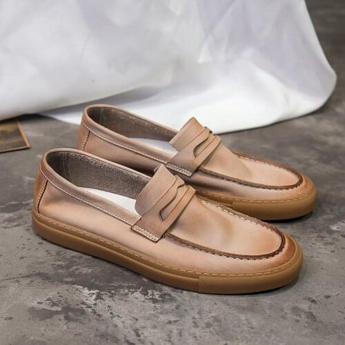 Yomior 2021 New Casual Men Shoes Handmade Real Leather Breathable Slip-On Dress Flats Vintage Loafers Men Fashion Sneakers