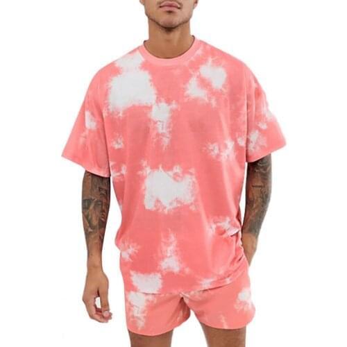 Men Sports Suit 2021 Casual O-neck Short Sleeve Summer Tie-dye Print Leisure Male T-shirt Short Set for Running