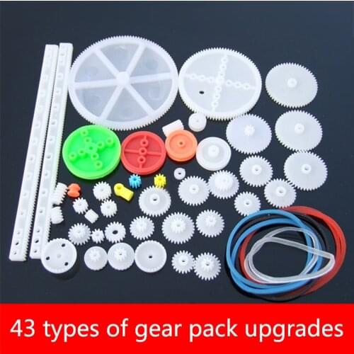 43 Kinds Plastic Gear Kit, Motor Gear Assortment Pulley Belt Shaft Robot Motor Worm for DIY Toy Car Model Accessories