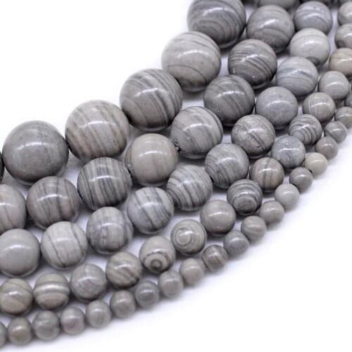 Natural Gray Stripe Angelite Beads Smooth Loose Bark Pattern Stone Beads for Jewelry Making Diy Bracelet 4/6/ 8/ 10/ 12mm