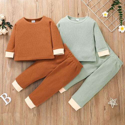2021 new kid boys clothes long sleeve o-neck T-shirt+pants Solid Color toddler suit child pajamas set 2-6Y