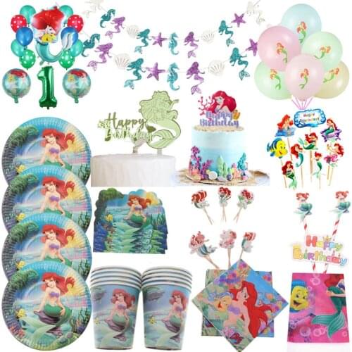 Little Mermaid Ariel Disposable Tableware Birthday Party Decoration Paper cup plate balloon Baby Shower Supply Girl Gift