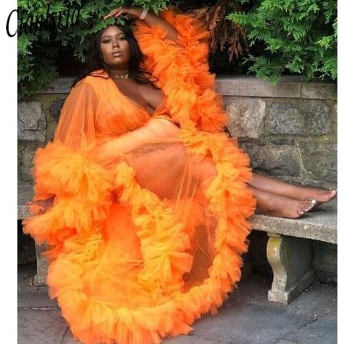Orange sexy pregnant Dresses Photograph Maternity Robes Women Long Prom Dresses Photo Shoot Beach Birthday Party Tulle Robe