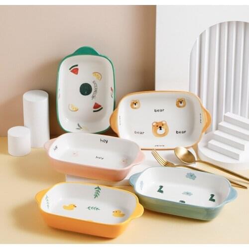 Rectangle Ceramic Kitchen Baking Bowl Bake Dinner Plates Salad Fruit Dish Tableware Dinnerware Mirowave Oven Dishwasher