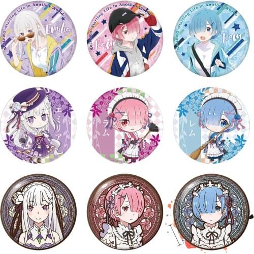 Rezero Anime Rem Ram Emilia Re:Zero kara Hajimeru Isekai Seikatsu Relife Metal Badge Brooch Pins
