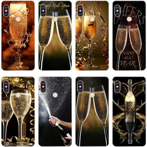 27H Happy New Year Champagne (2) Soft Silicone Tpu Cover phone Case for xiaomi redmi 6 pro 5 plus note 6 pro 4 4x mi 8